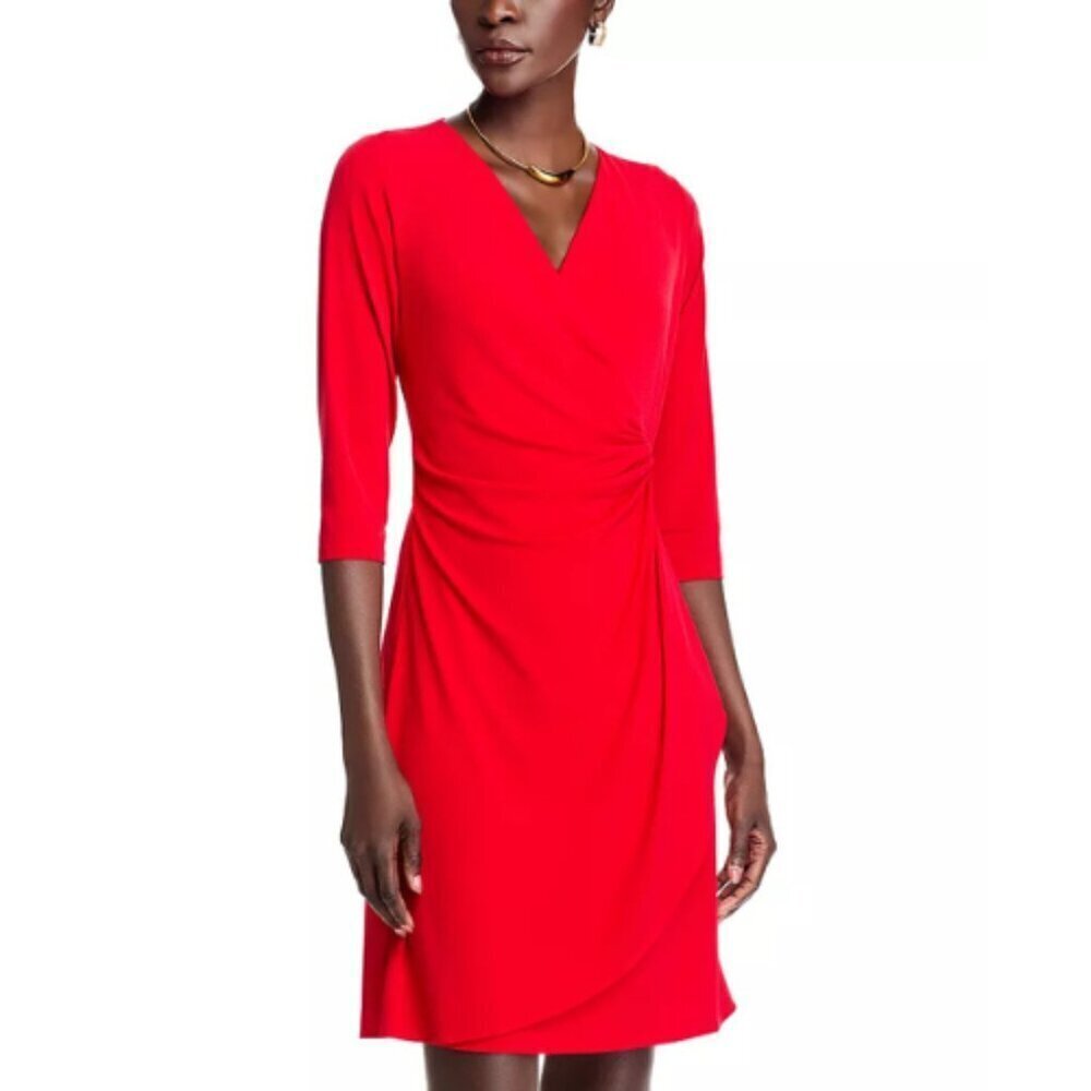 Tommy Bahama Womens Small Red Vneck Wrap Three Quarter Sleeve Dress